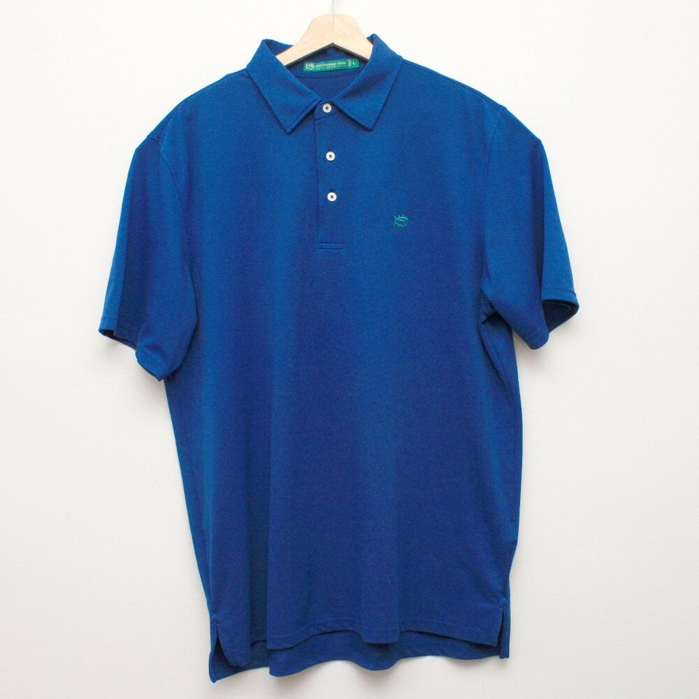 Southern Tide Men's Skipjack Golf Polo Shirt Large Blue Collared SS Polyblend